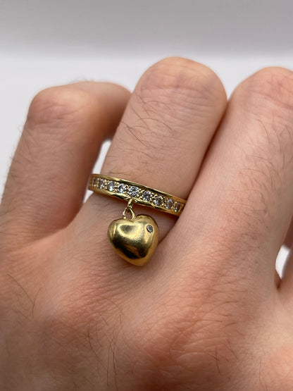 9ct gold cz heart charm ring