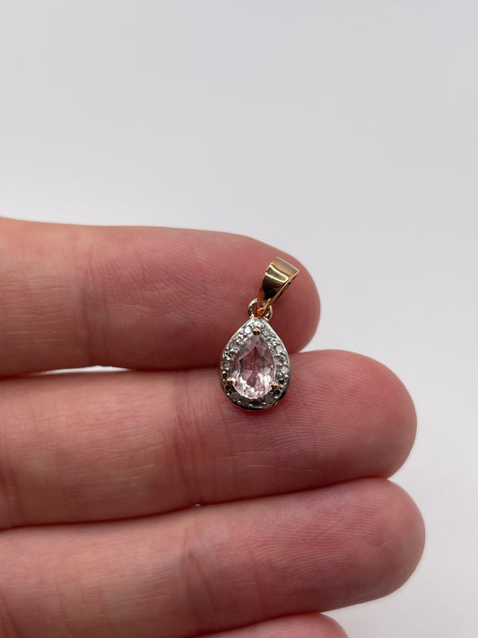 9ct rose gold morganite and diamond pendant