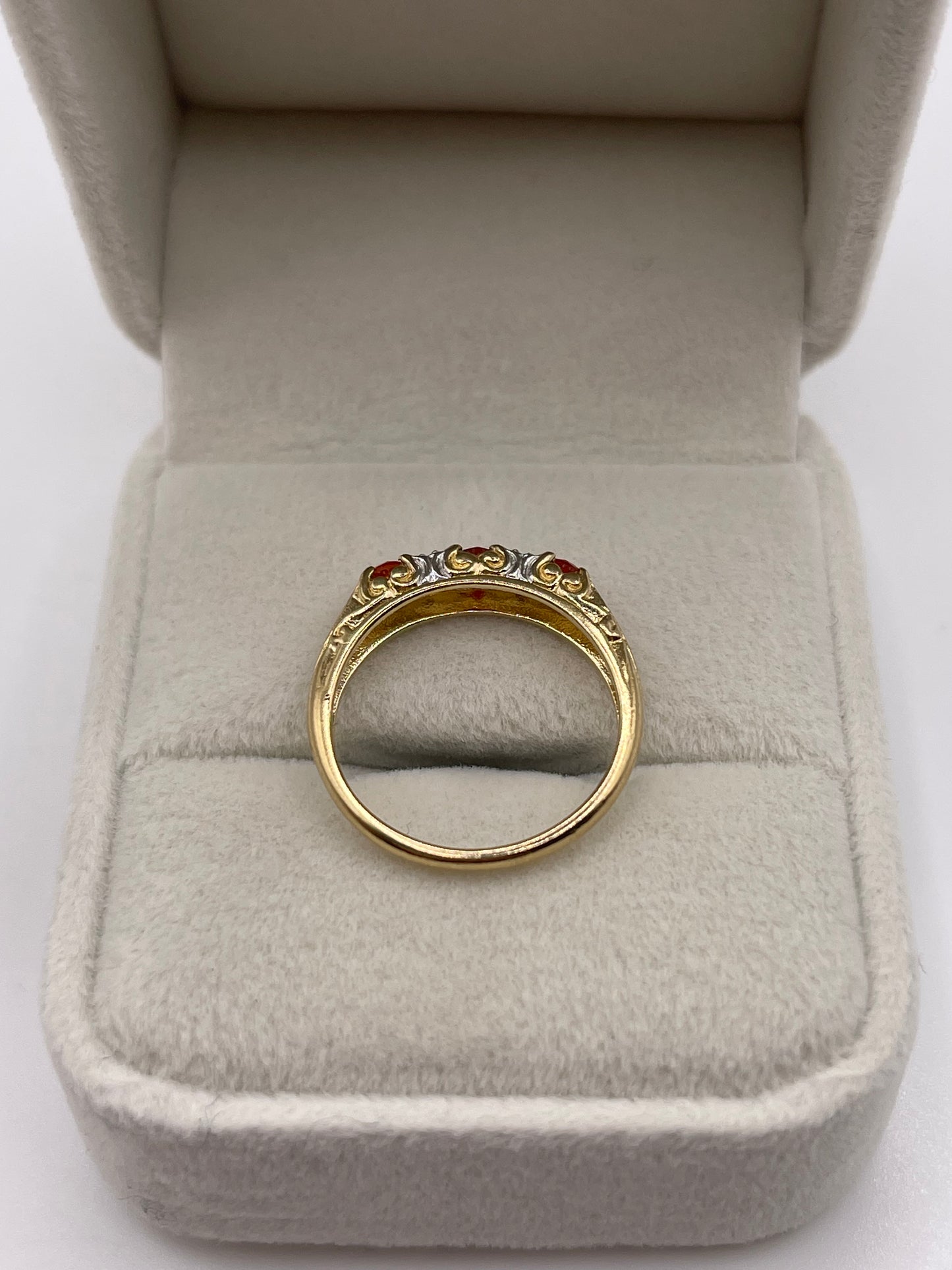 9ct gold fire opal and diamond ring