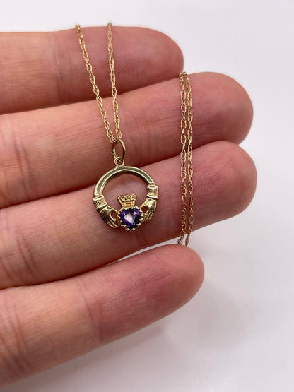 9ct gold amethyst claddagh necklace