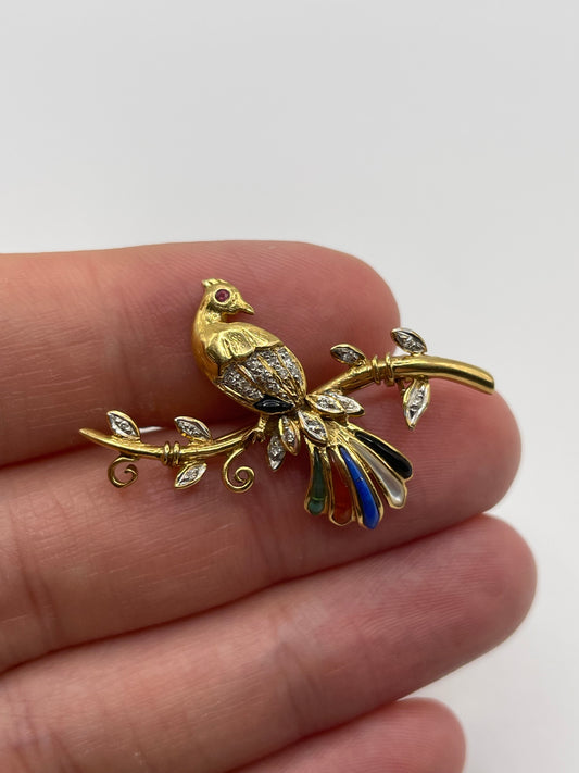 18ct gold gemstone and diamond brooch