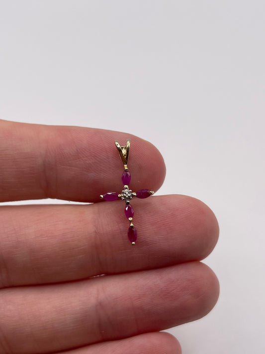 9ct gold ruby and diamond cross pendant