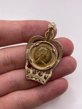 Load image into Gallery viewer, 22ct half sovereign and 9ct gold ruby and diamond royal crown pendant
