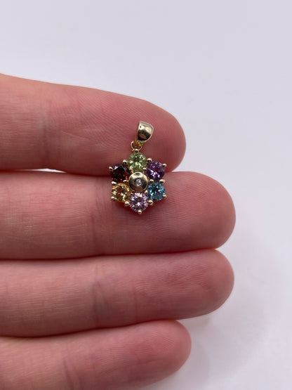 9ct gold multi gemstone and diamond pendant