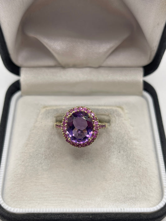 9ct gold amethyst and pink sapphire ring