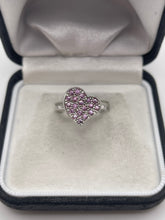 Load image into Gallery viewer, 9ct white gold pink sapphire heart ring
