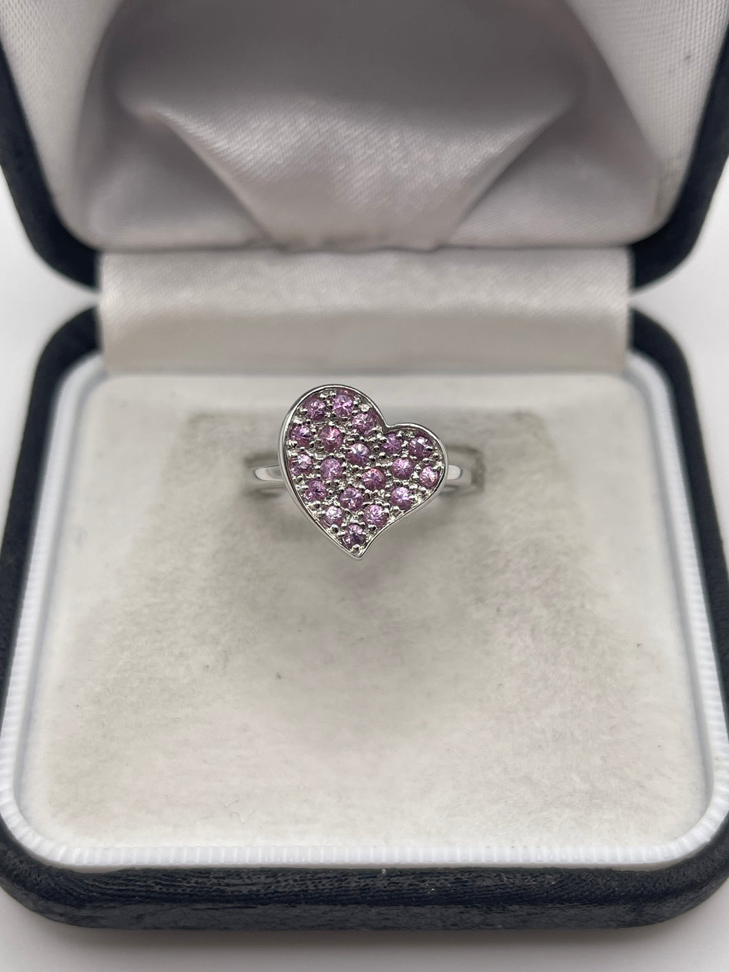 9ct white gold pink sapphire heart ring