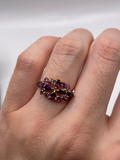 9ct gold almandine garnet cluster ring