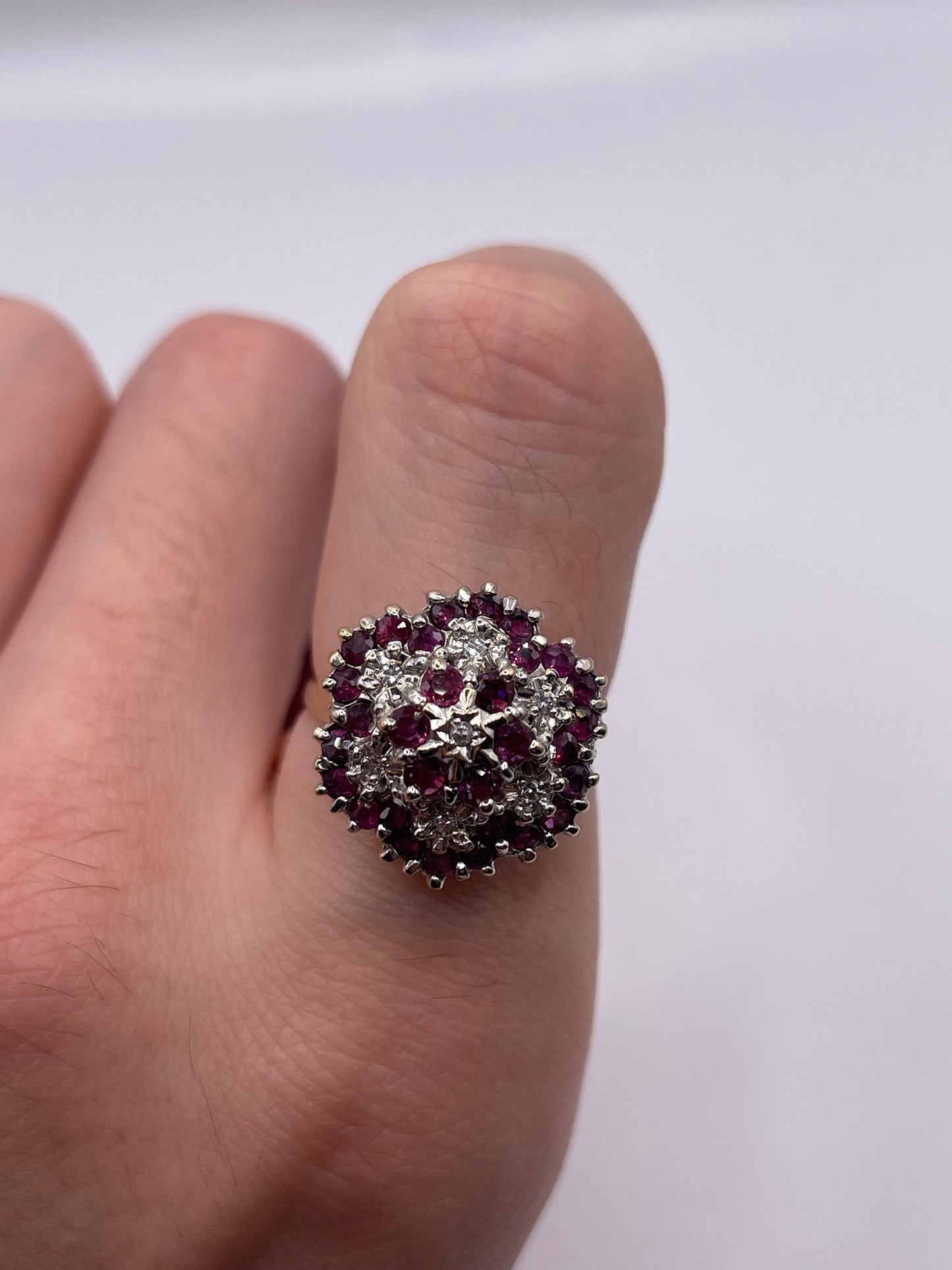 9ct gold ruby and diamond cluster ring