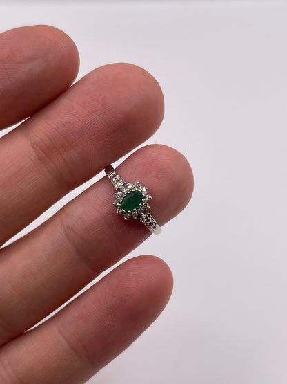 9ct white gold emerald and diamond ring