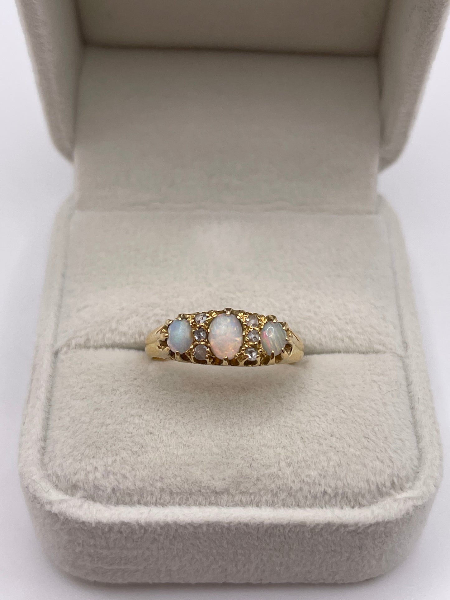 Antique 18ct gold opal and diamond ring
