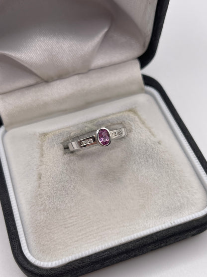 9ct white gold pink sapphire and diamond ring