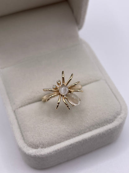 9ct gold moonstone and diamond spider ring