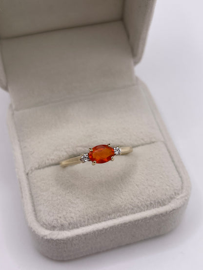 9ct gold fire opal and zircon ring
