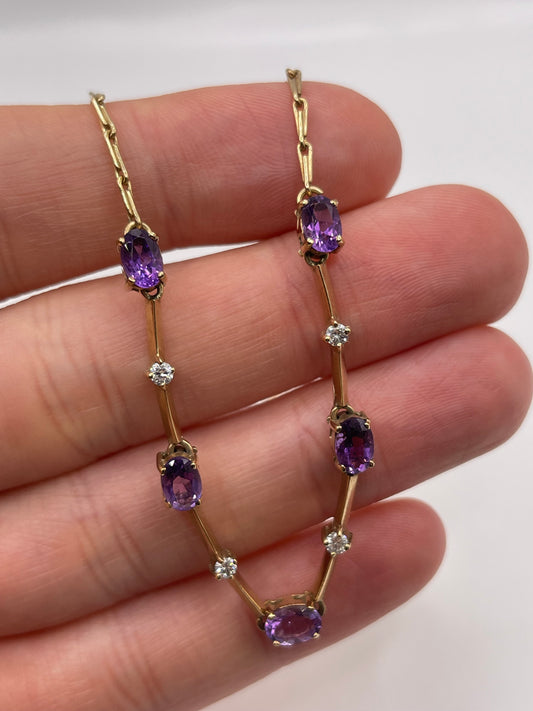 9ct gold amethyst and diamond necklace