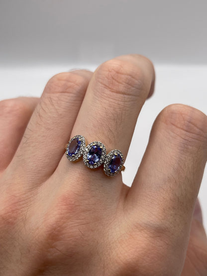 9ct gold tanzanite and zircon ring