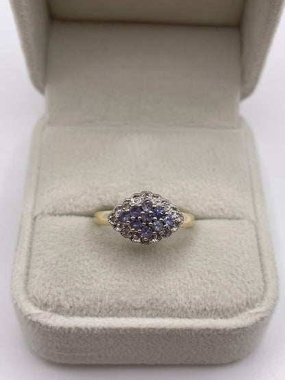 9ct gold tanzanite and diamond ring