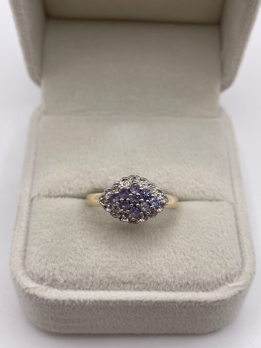 9ct gold tanzanite and diamond ring