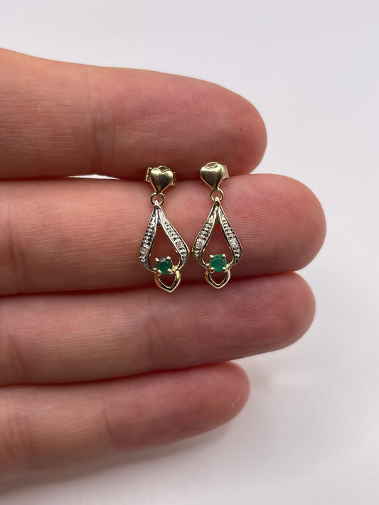 9ct gold emerald and diamond earrings