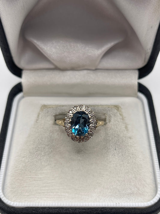 9ct gold blue topaz and diamond ring