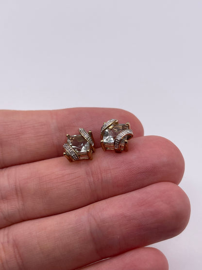 9ct gold green amethyst and diamond earrings
