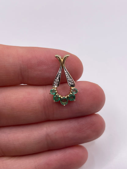 9ct gold emerald and diamond pendant
