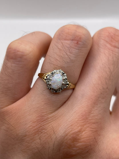 9ct gold opal and diamond ring