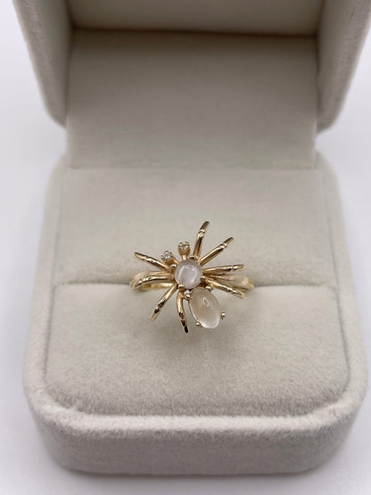 9ct gold moonstone and diamond spider ring