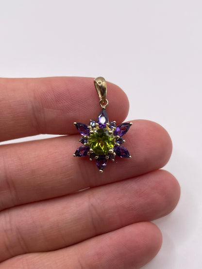 9ct gold peridot, amethyst and tanzanite pendant