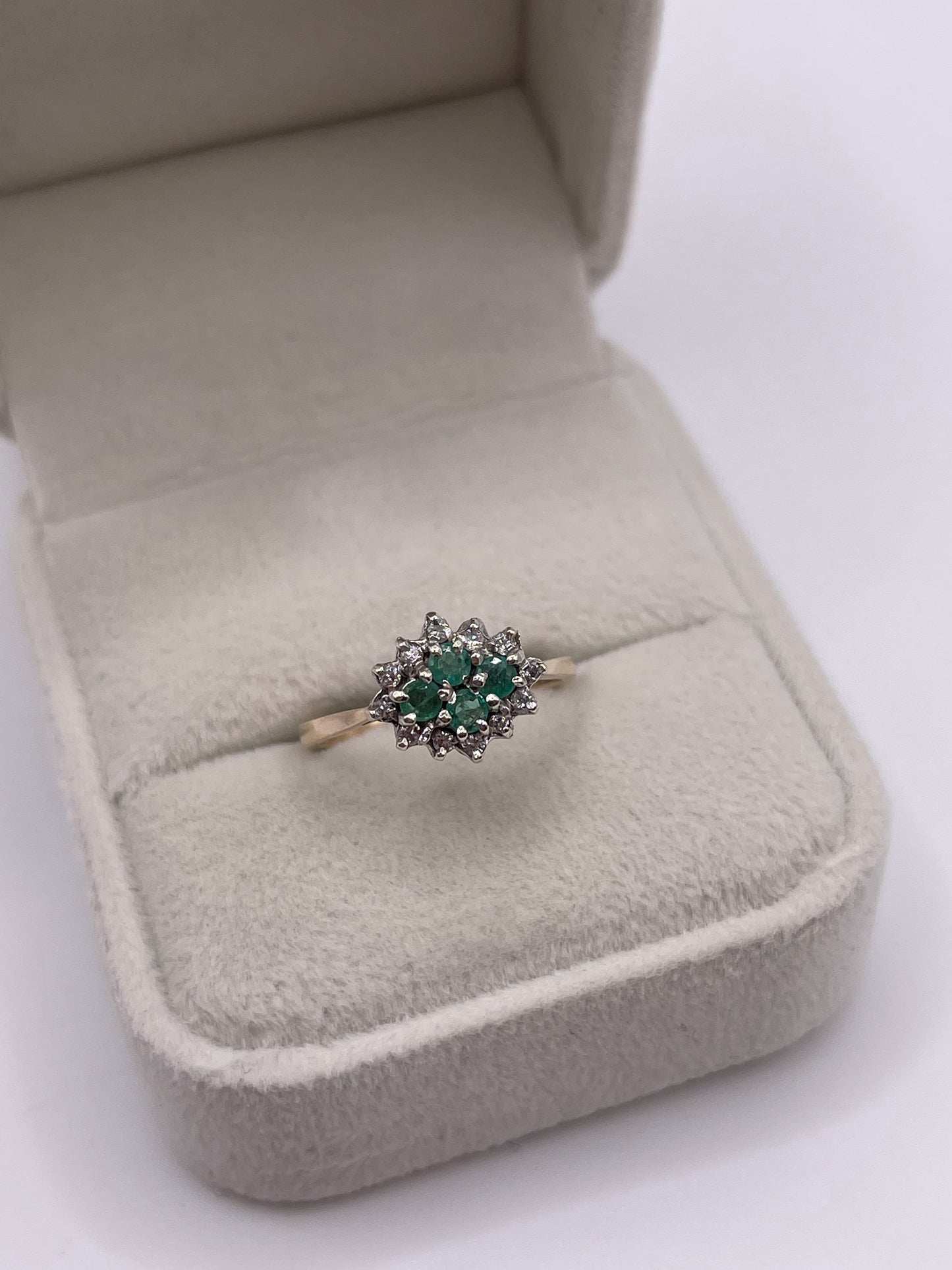 9ct gold emerald and diamond ring