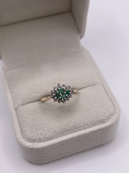 9ct gold emerald and diamond ring