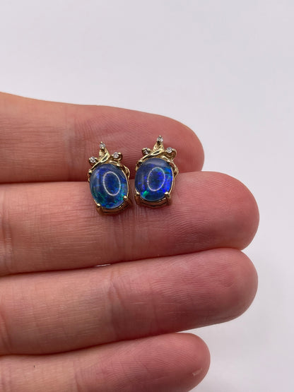 9ct gold opal triplet and diamond earrings