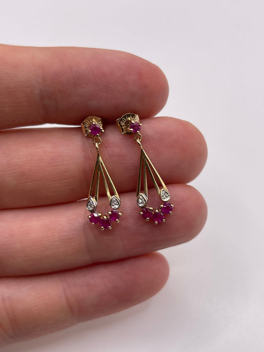 9ct gold ruby and diamond earrings