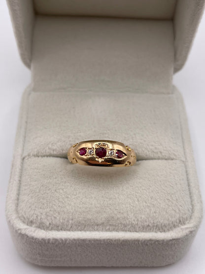 Antique 9ct gold ruby and diamond ring