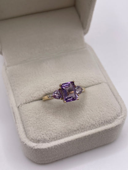 9ct gold amethyst and diamond ring