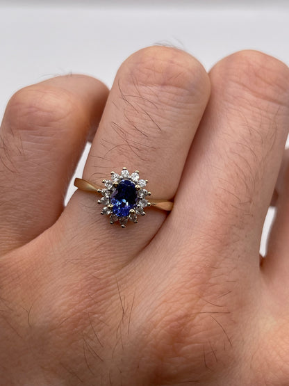 9ct gold tanzanite and zircon ring