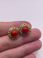 Load image into Gallery viewer, 18ct gold coral and diamond earrings
