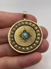 Load image into Gallery viewer, Antique 15ct gold turquoise and pearl mourning pendant
