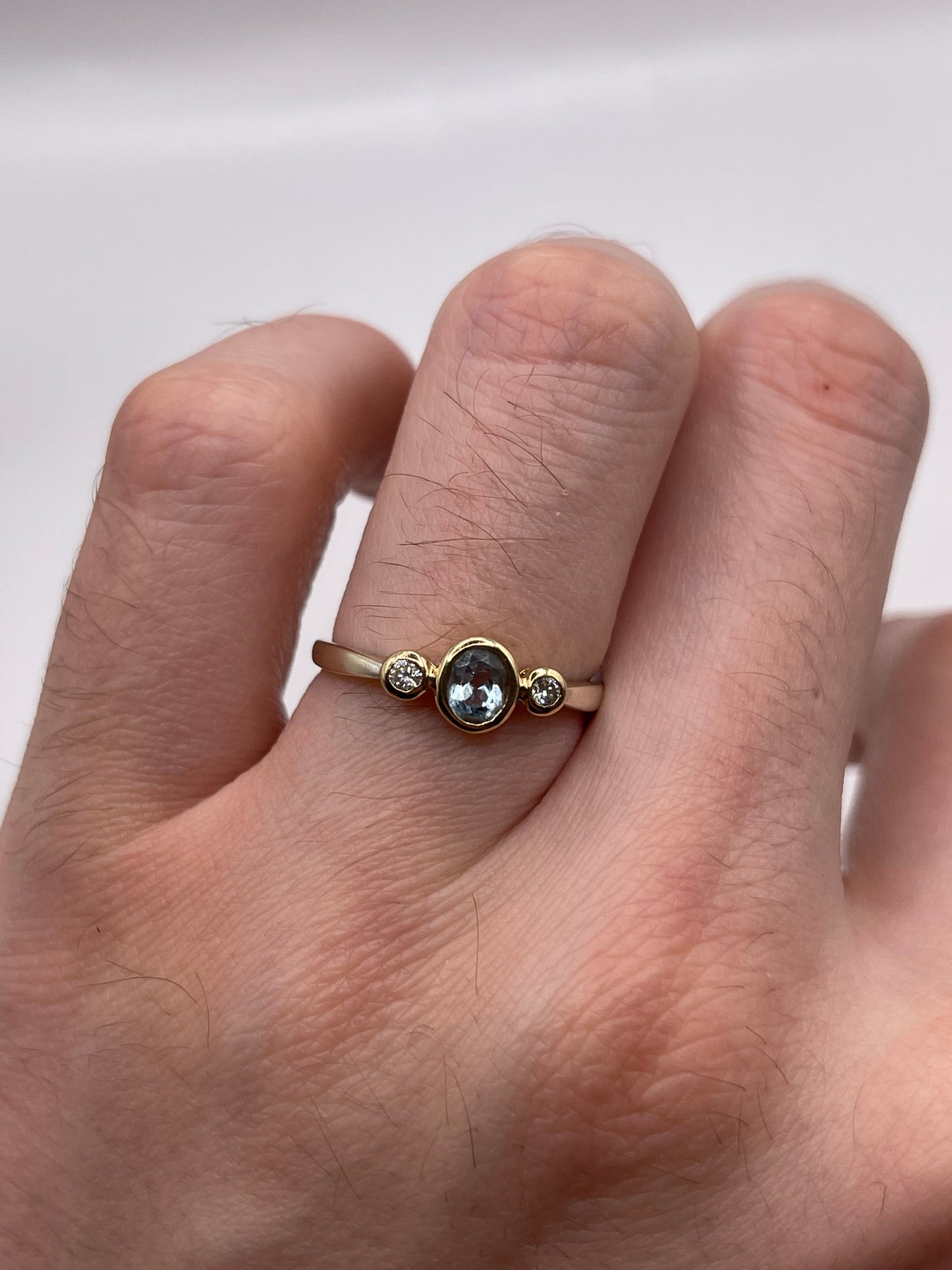 9ct two tone gold aquamarine and diamobd ring