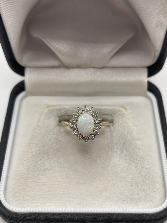 9ct gold opal and cz ring