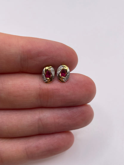 9ct gold ruby and diamond earrings
