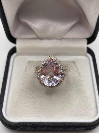 14ct rose gold amethyst and diamond ring