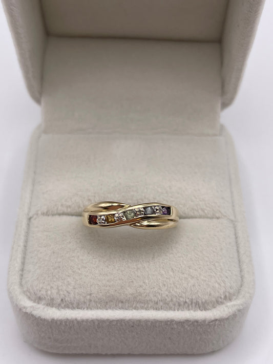 9ct gold multi gemstone and diamond ring