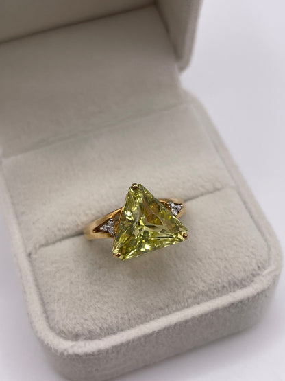9ct gold lemon quartz and diamond ring