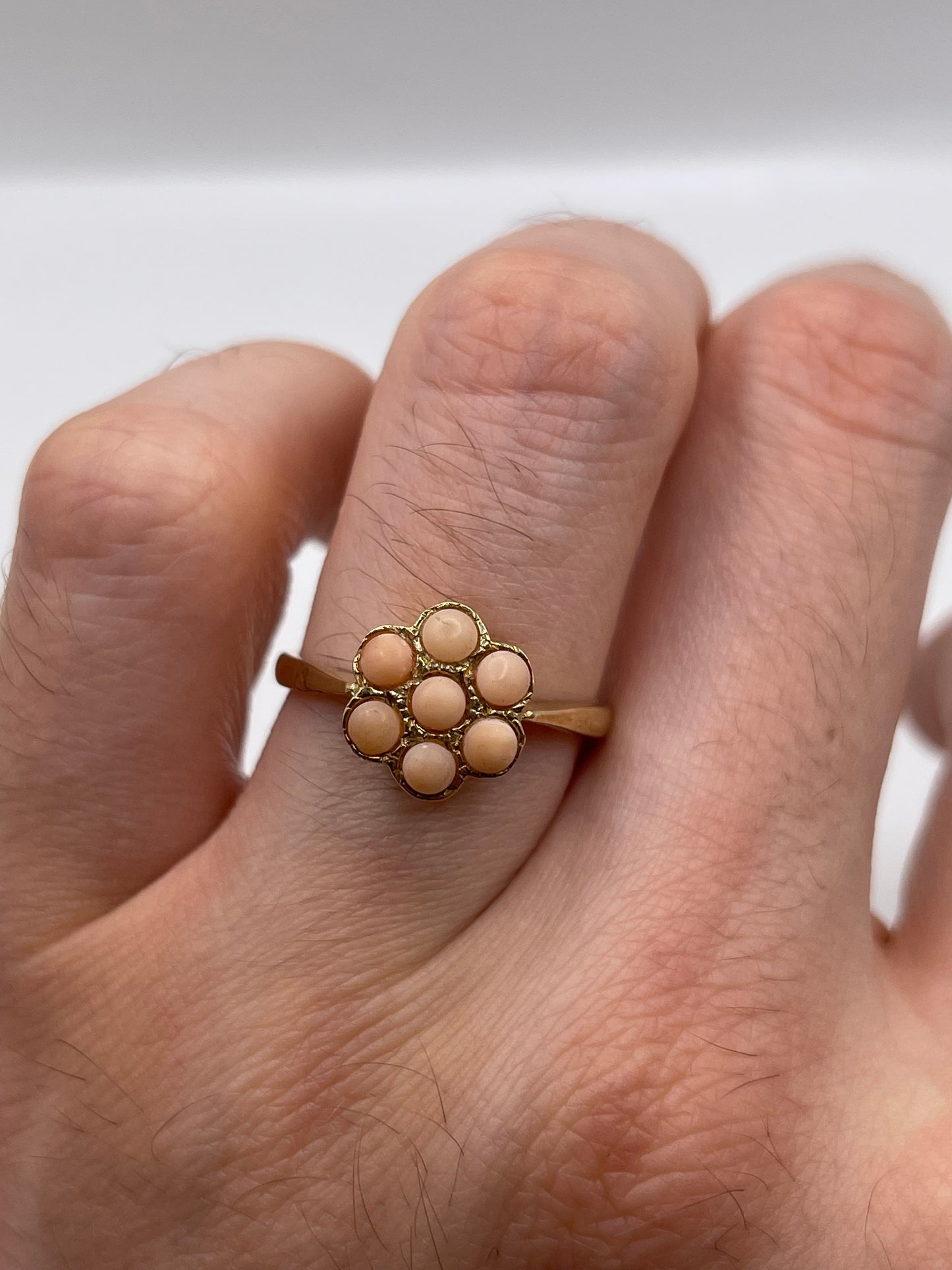 9ct gold coral cluster ring