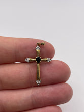 Load image into Gallery viewer, 9ct gold sapphire and diamond cross pendant
