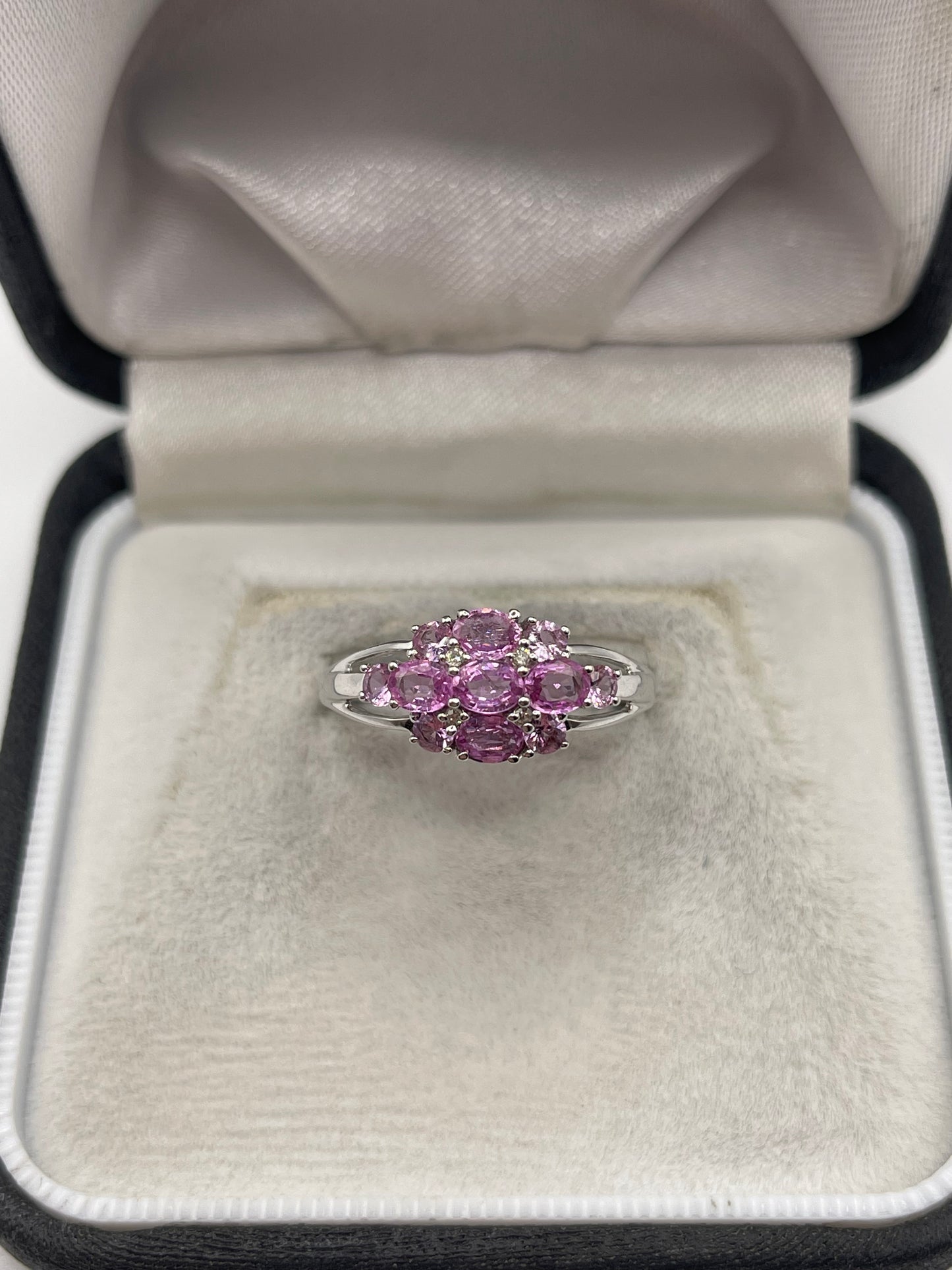9ct white gold pink sapphire and diamond ring
