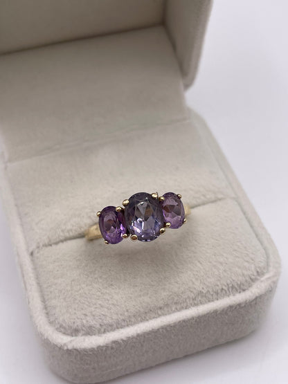 9ct gold iolite and amethyst ring