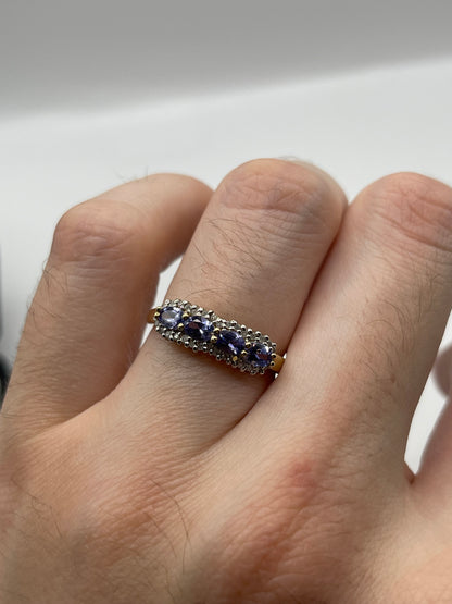9ct gold tanzanite and diamond ring