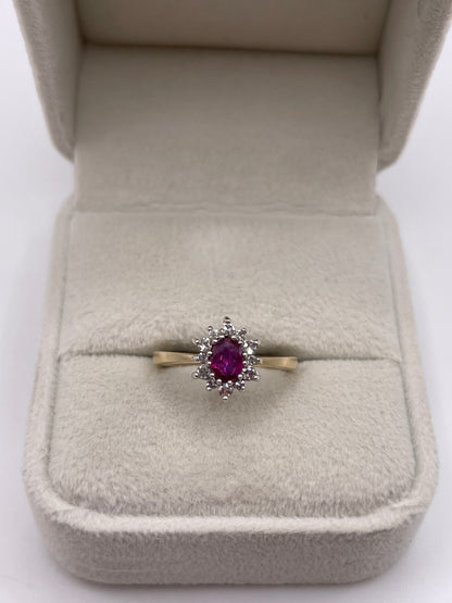 9ct gold ruby and diamond ring